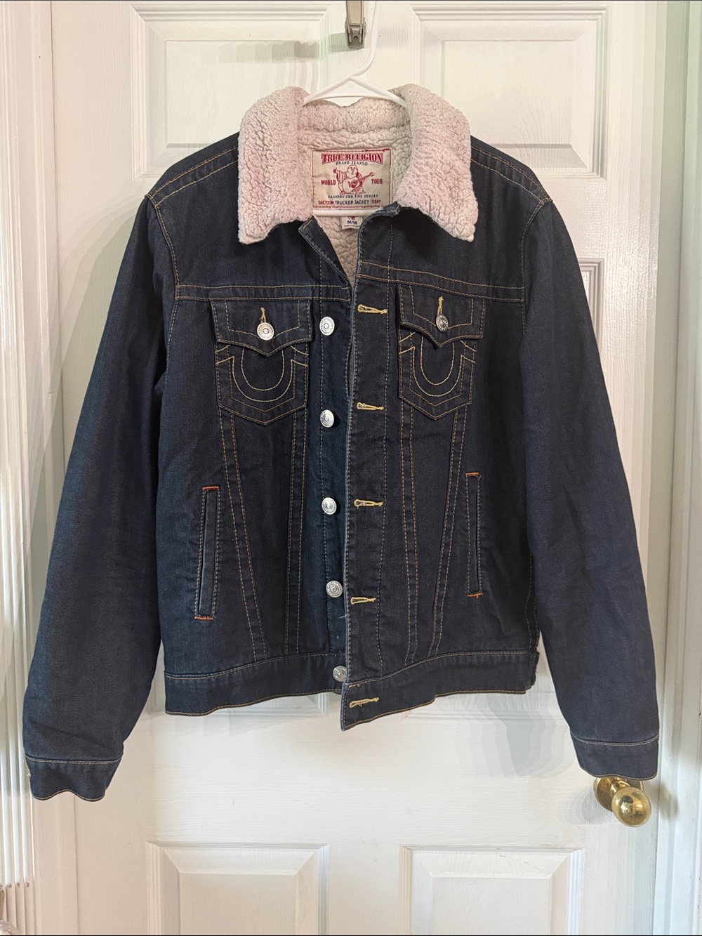 True Religion Navy Denim Jacket with Cream Sherpa Collar